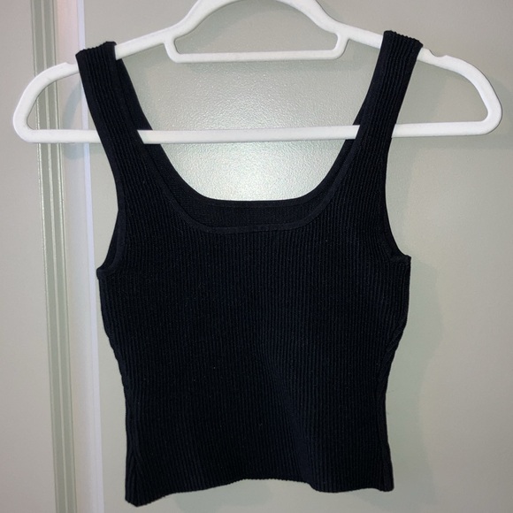 NWT Quince Cropped Square Neck Ribbed Knit Tank Sz XS Black - Picture 5 of 7